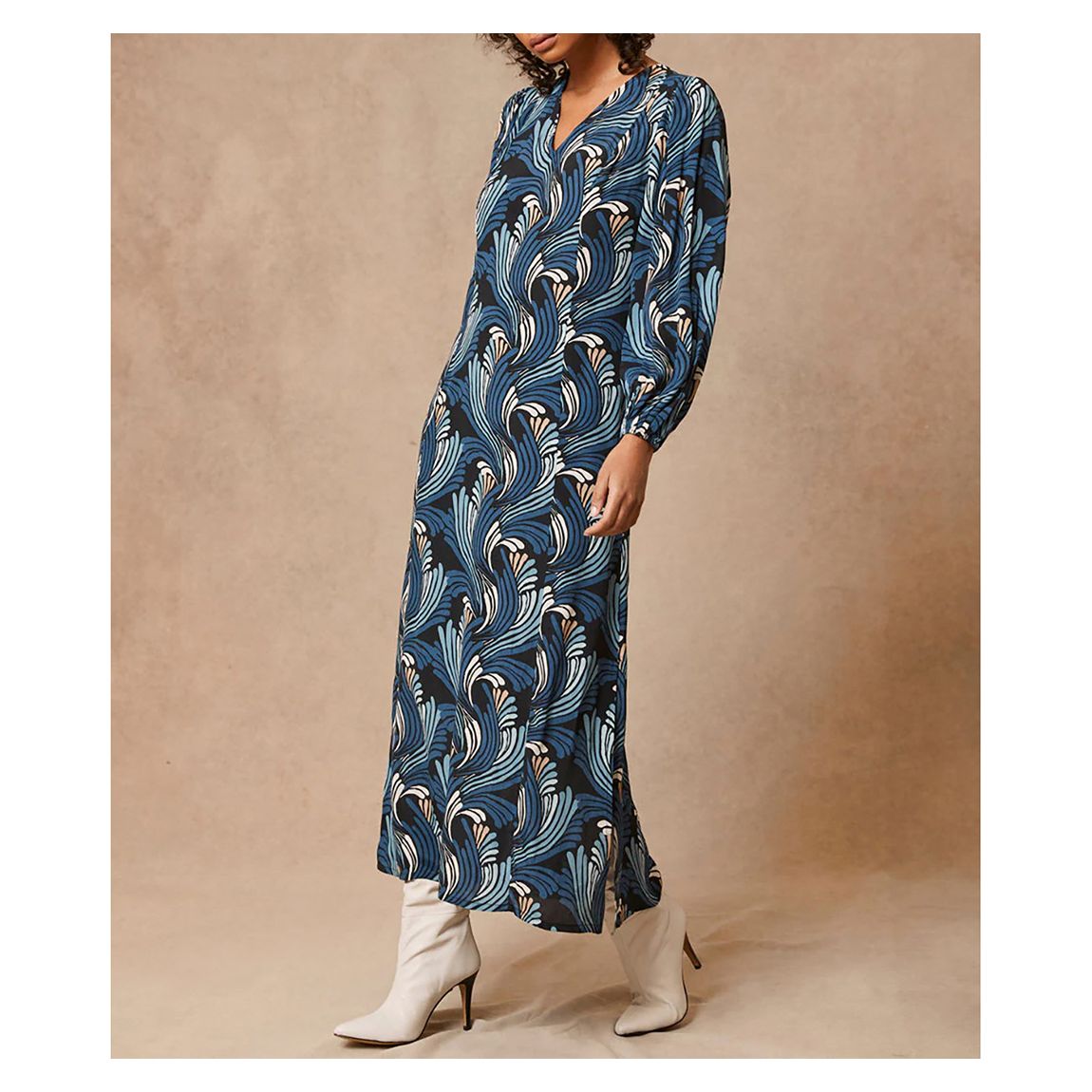 Navy Orla Print V Neck Midi Dress main product photo