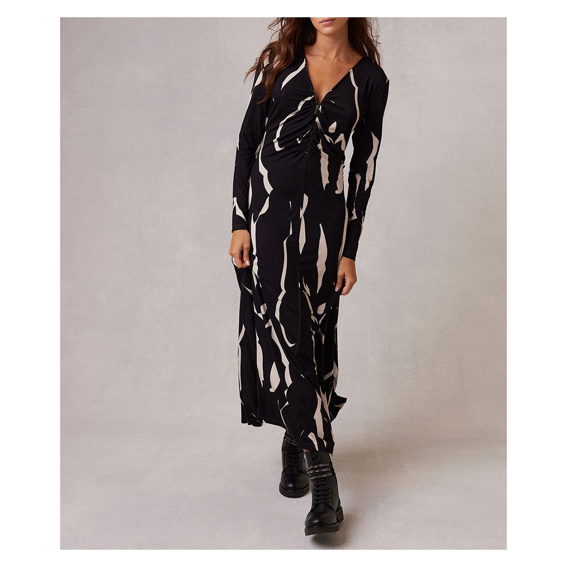 Black India Print Zipped Maxi Dress main product photo