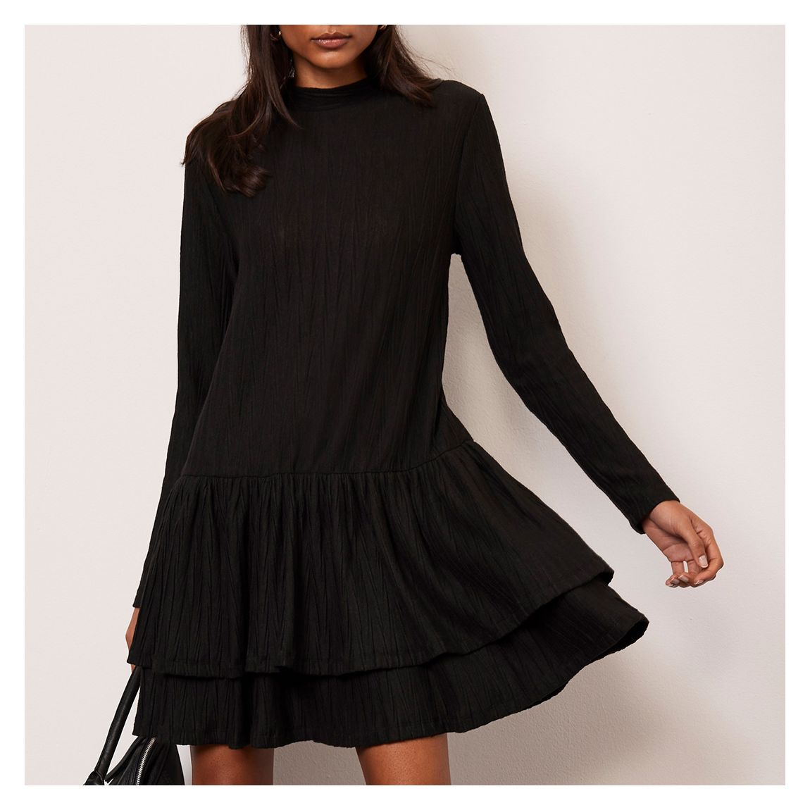 Black Crinkle Mini Dress main product photo