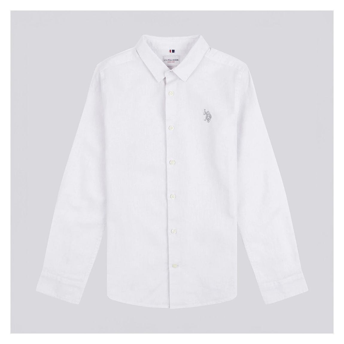 Boy's White Linen Blend Long Sleeve Shirt main product photo