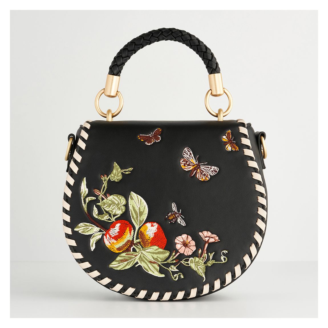 Black Cameo Apple Leather Saddle Bag main product photo