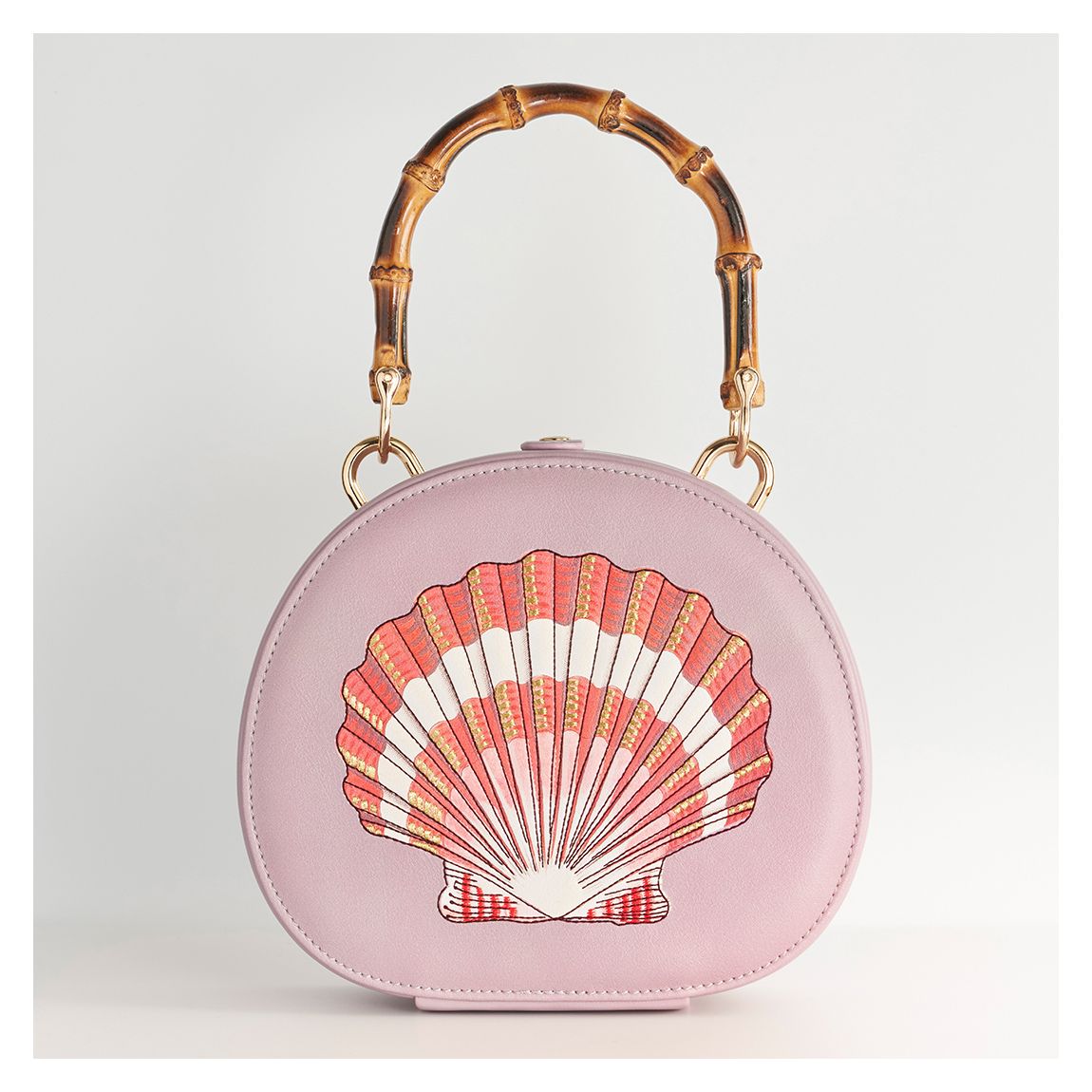 Embroidered Shell Lilac Bamboo Top Handle Bag main product photo