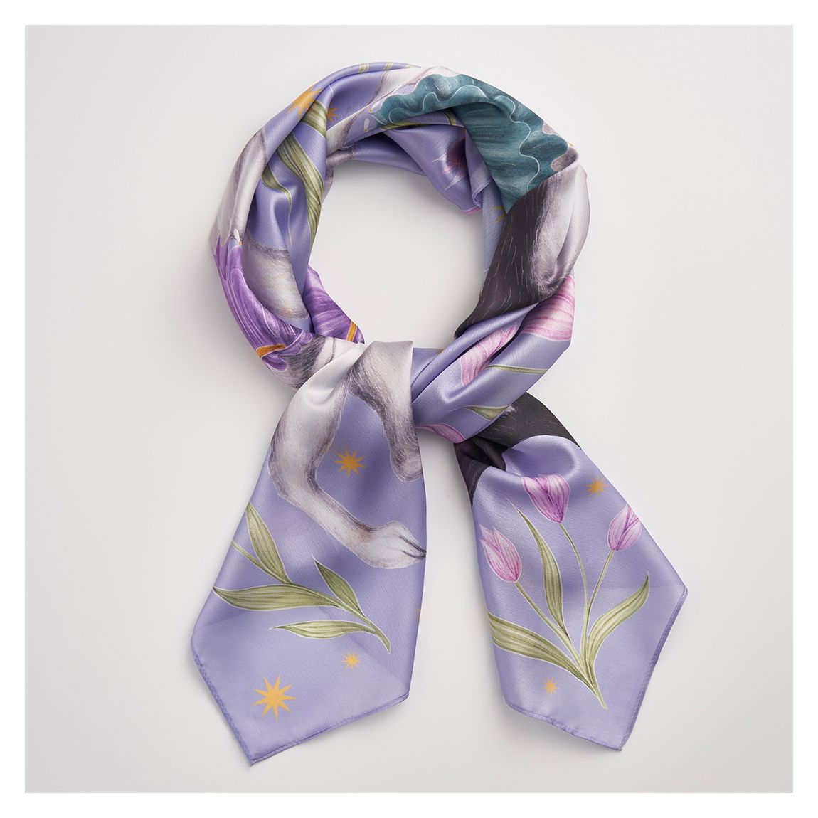 Lavender Catherine Rowe Pet Portraits Frenchie Silk Square Scarf main product photo