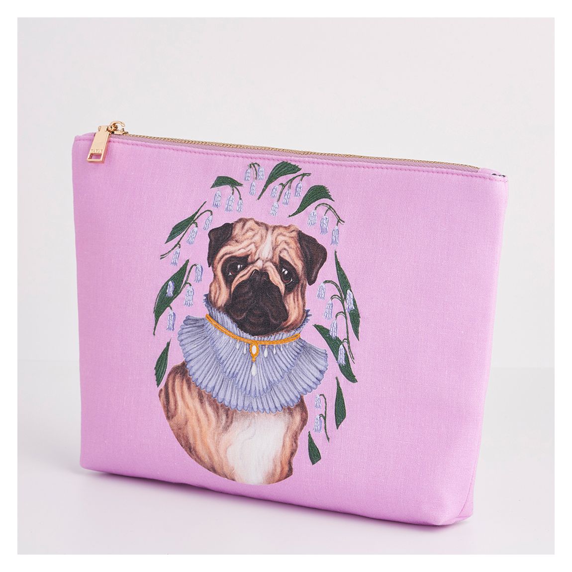 Pink Catherine Rowe Pet Portraits Pug Cotton Pouch main product photo