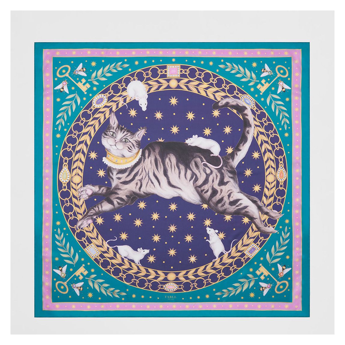 Emerald Green Catherine Rowe Pet Portraits Tabby Silk Square Scarf main product photo