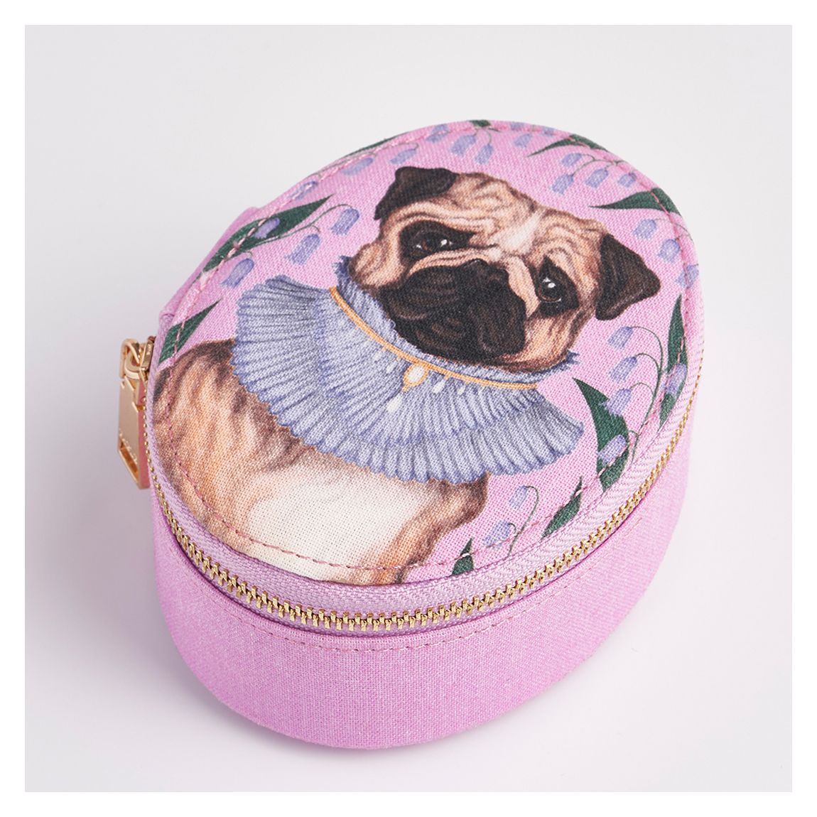 Pink Catherine Rowe Pet Portraits Pug Oval Jewellery Box main product photo