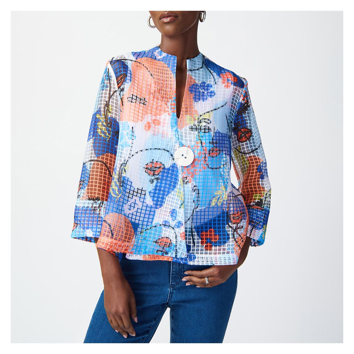 Blue Printed Shawl Top main product photo