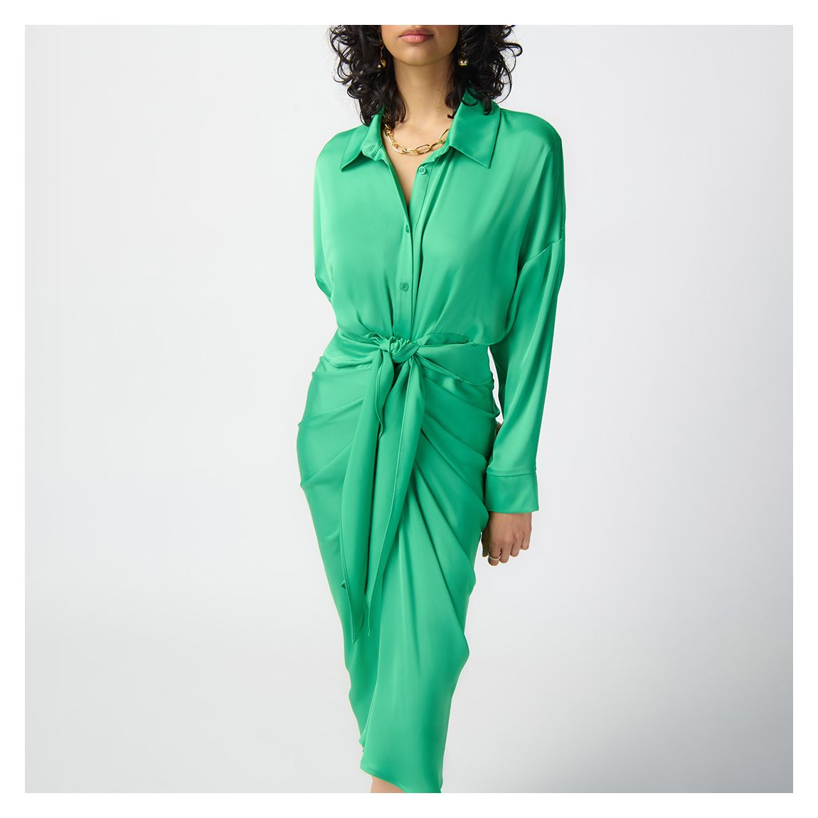 Green Shirt Tie Midi Dress main product photo