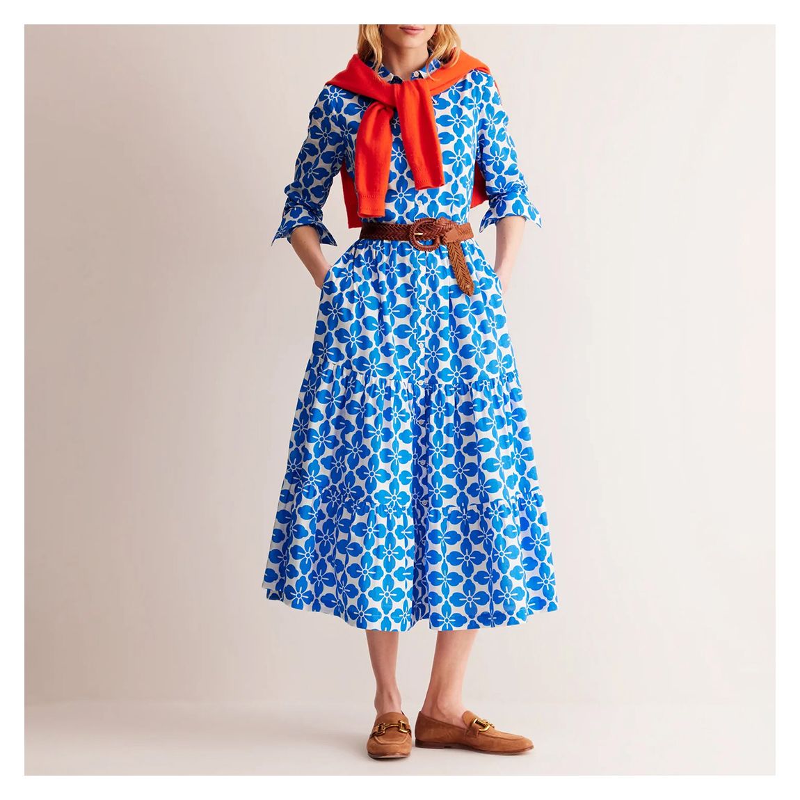Blue Flo Cotton Midi Shirt Dress main product photo