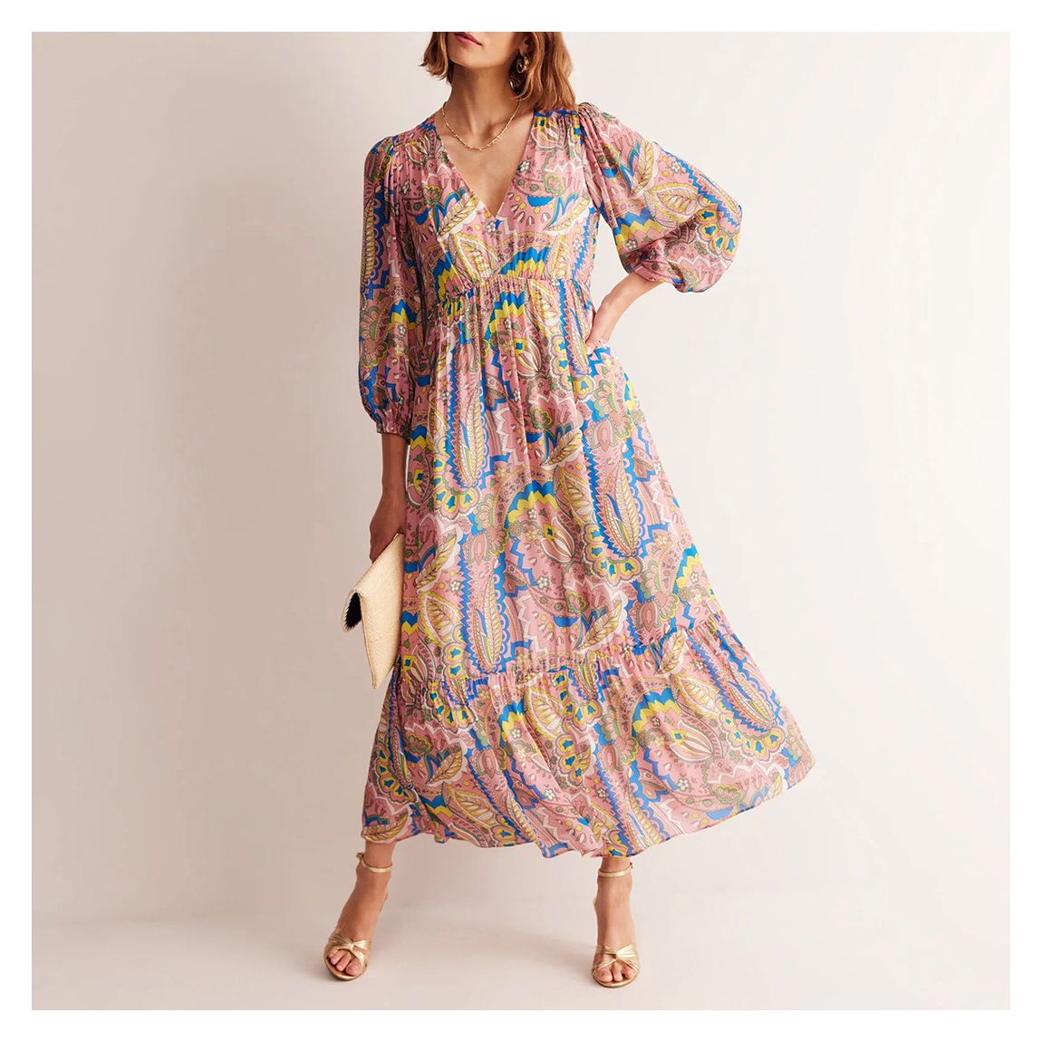 Multi V Neck Puff Maxi Dress main product photo