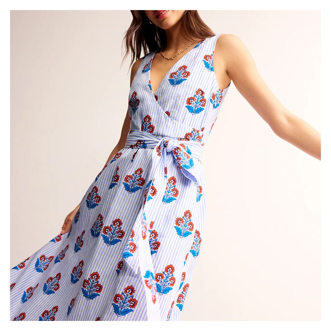 Blue Linen Wrap Midi Dress main product photo