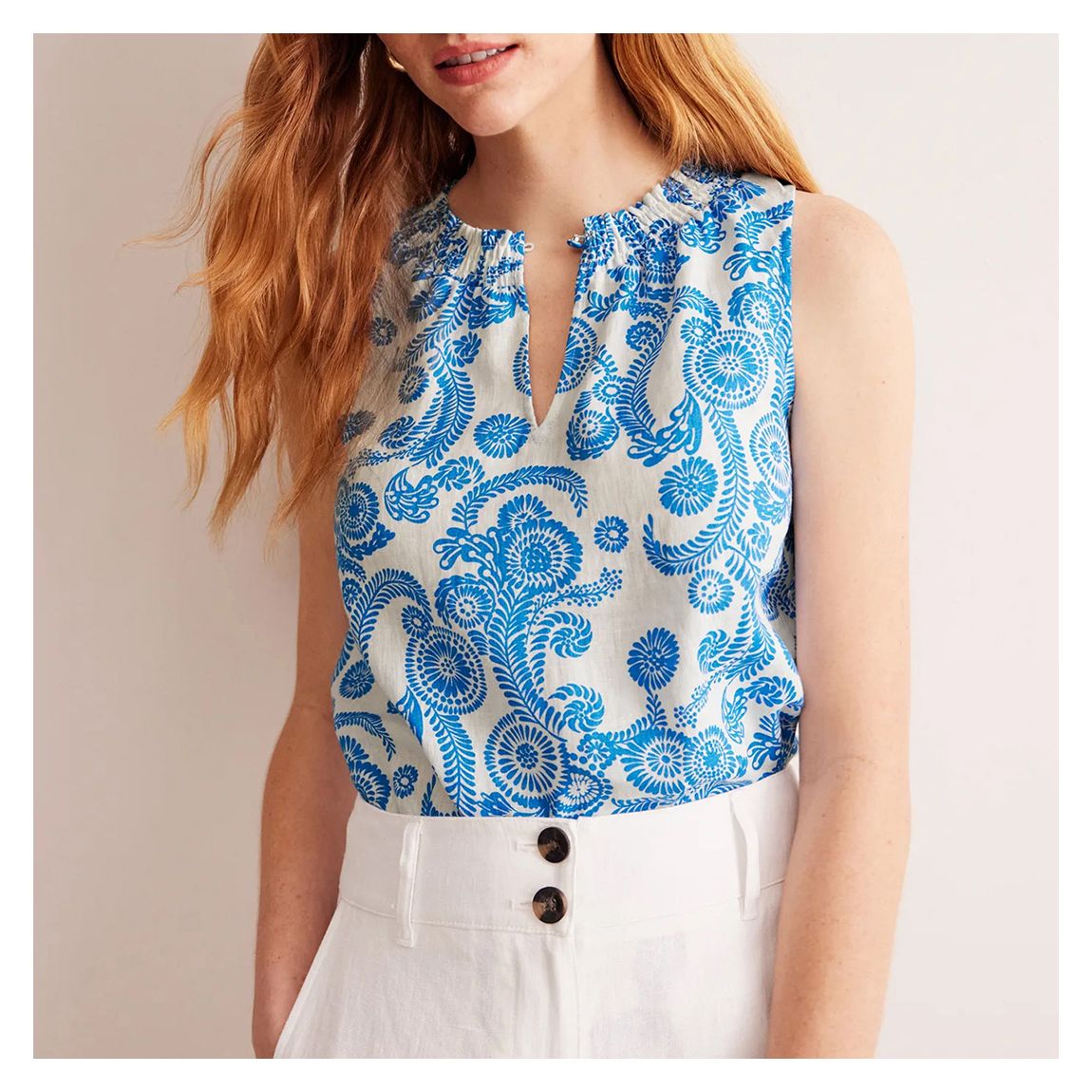 Blue Georgia Linen Sleeveless Top main product photo