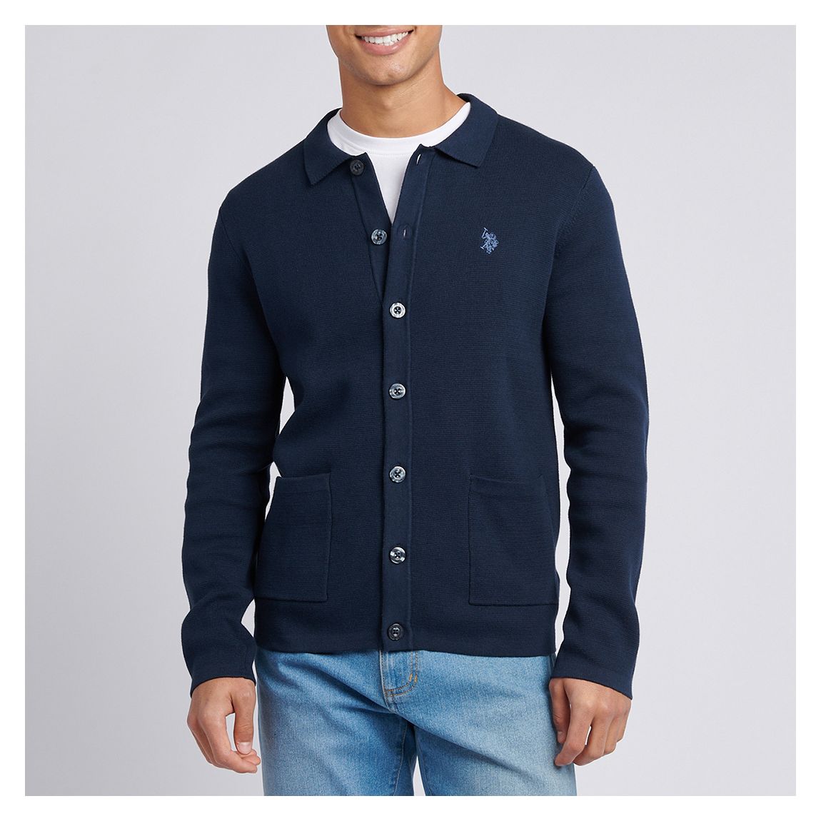 Navy Button Down Polo Knit Jumper main product photo