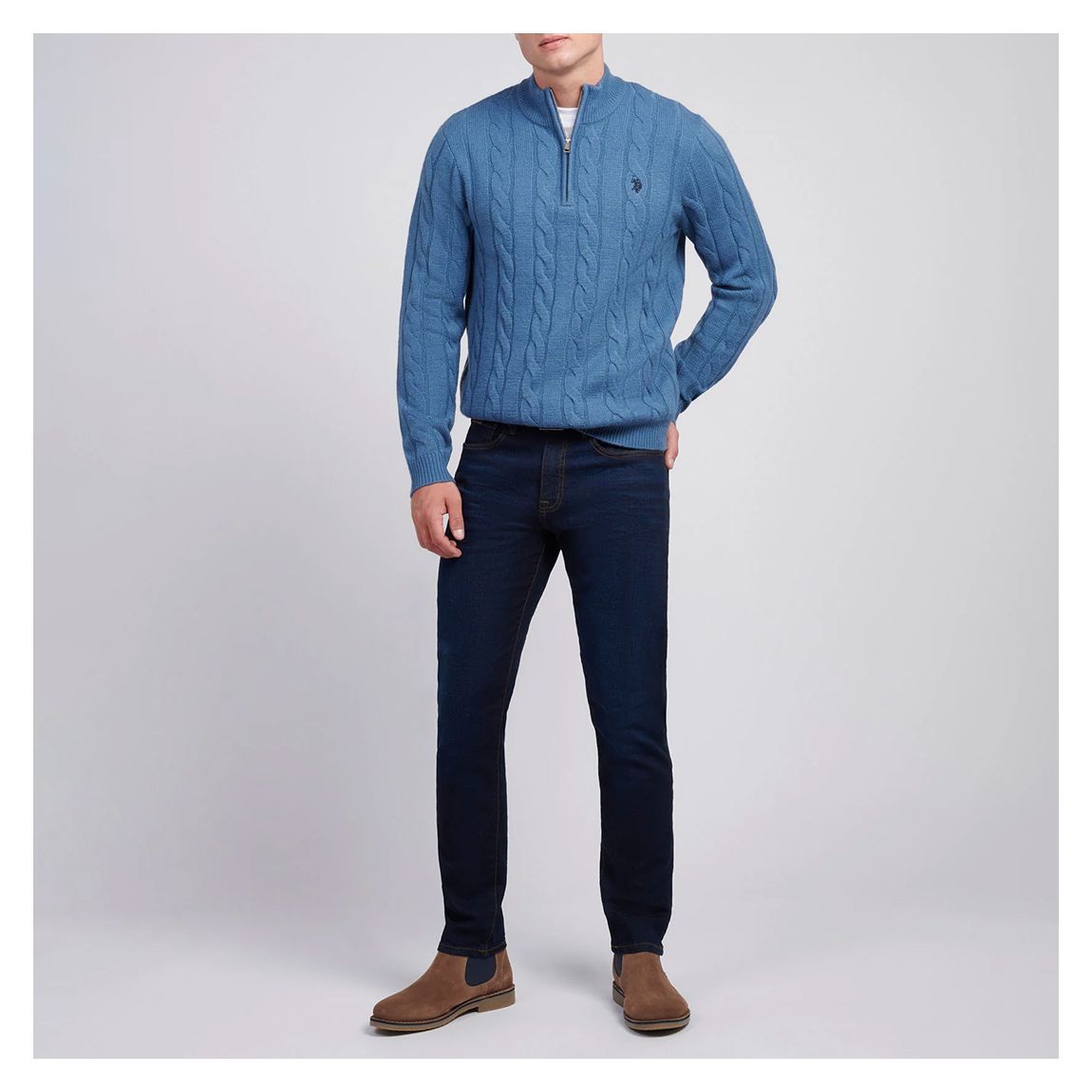 Blue Half Zip Cable Knit Jumper main product photo