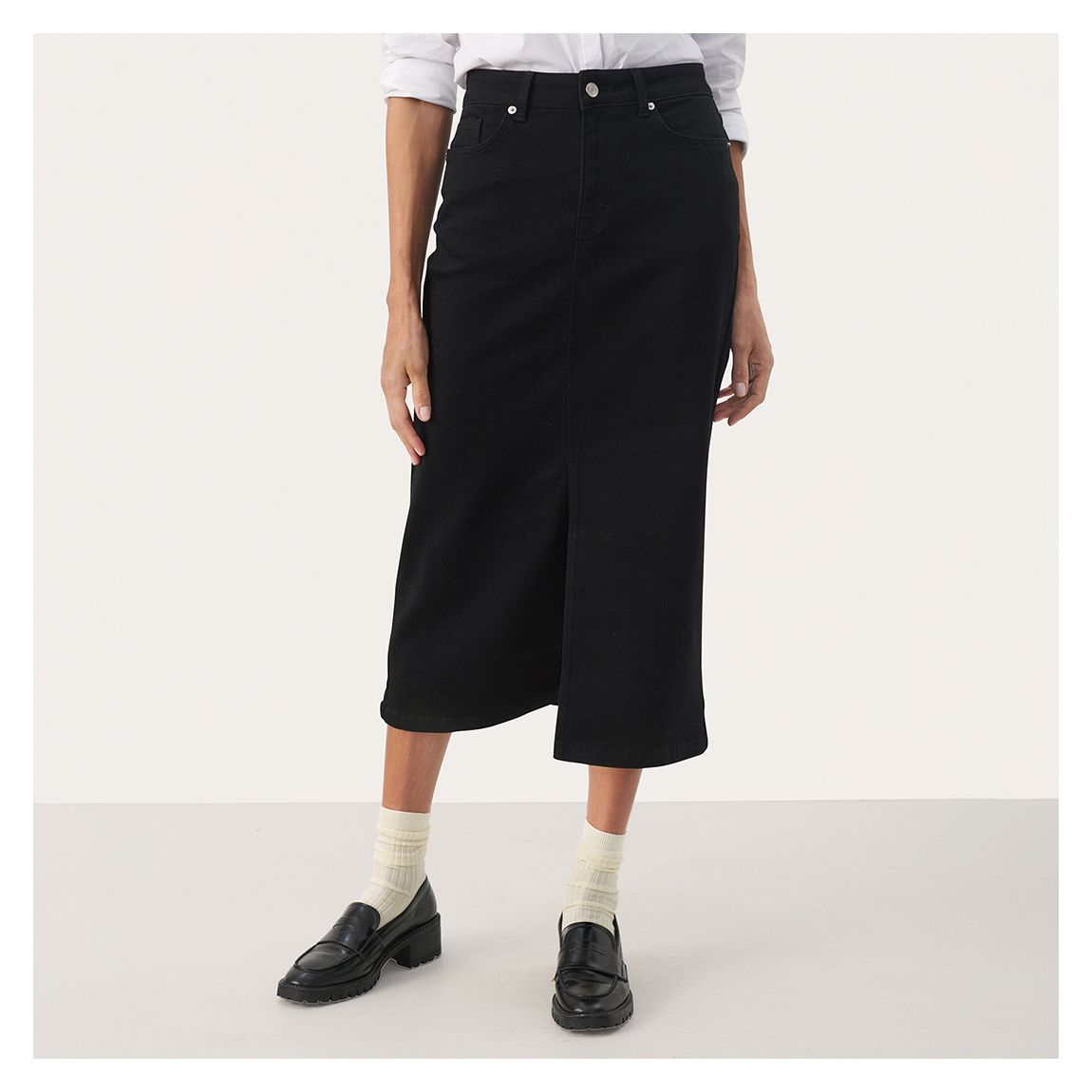 Black Dilin Denim Midi Skirt main product photo