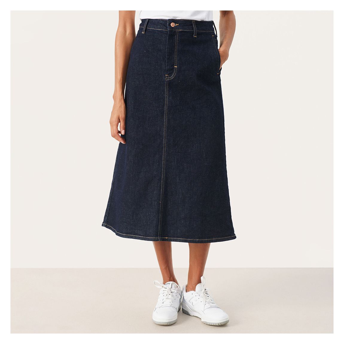 Dark Blue Frigge Denim Midi Skirt main product photo
