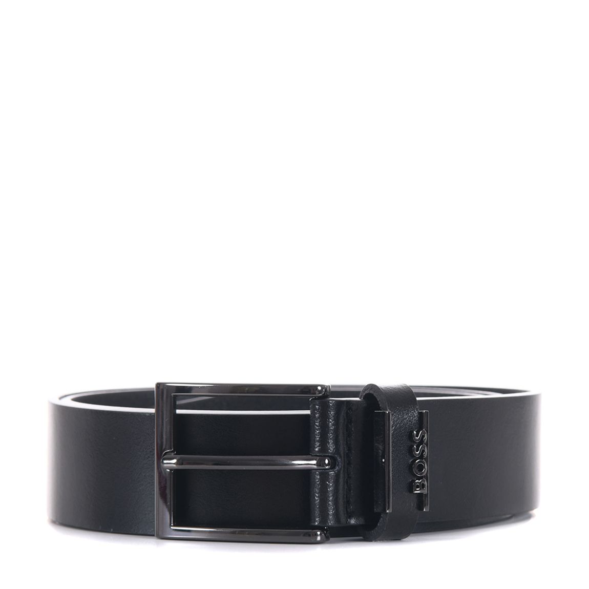 Black Embossed Logo Leather Belt main product photo