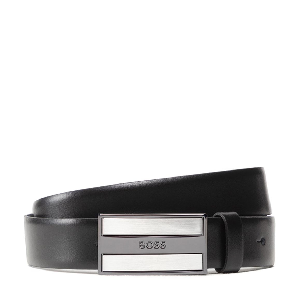 Black Branded Pin and Plaque Leather Belt main product photo