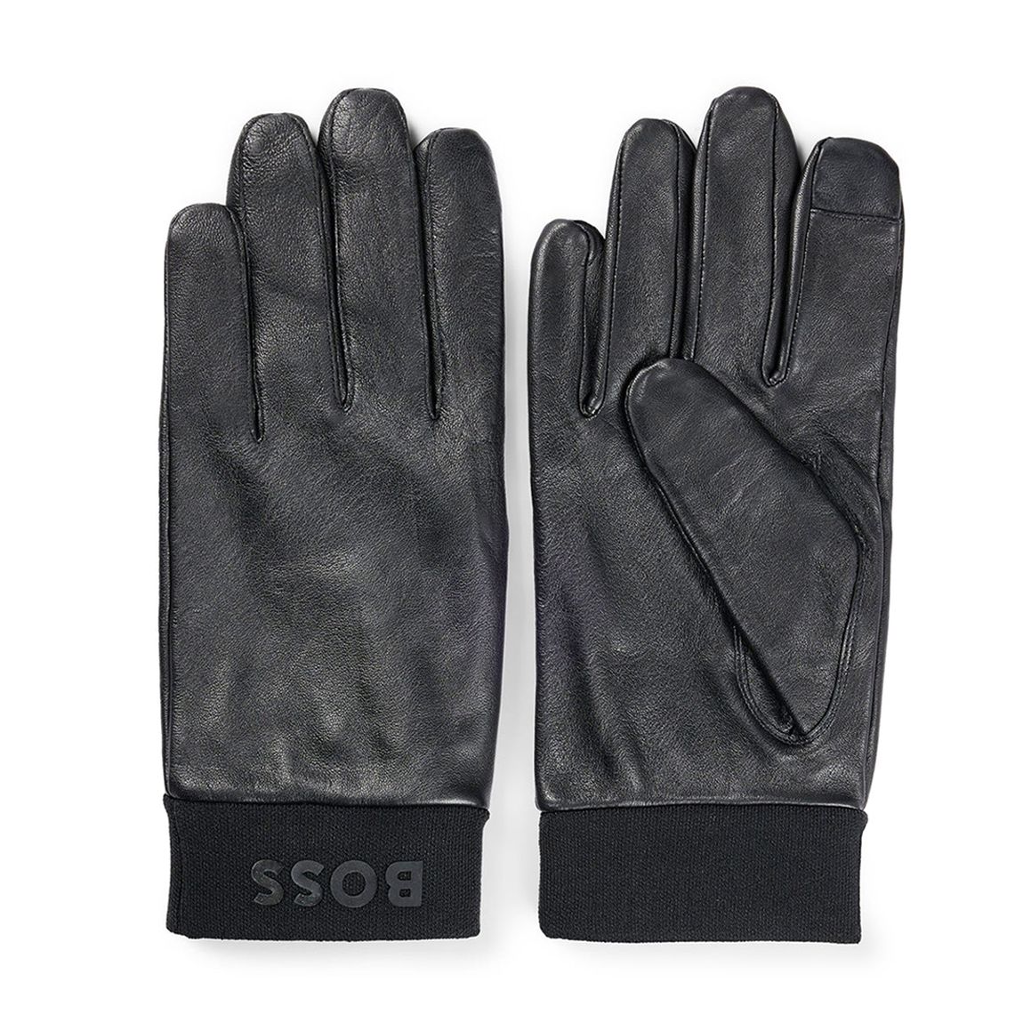 Black Logo Print Leather Gloves main product photo