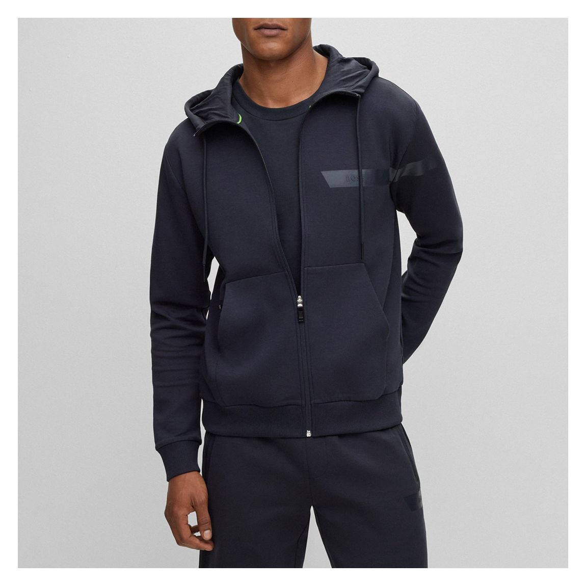 Dark Blue Cotton Blend Zip Hoodie main product photo