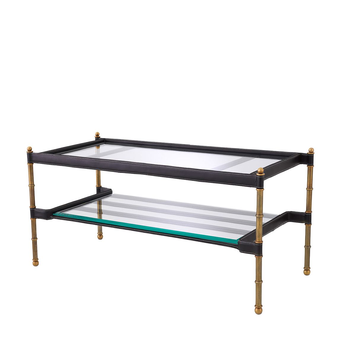 Princess Rectangular Coffee Table, Black Leather & Amp, Vintage Brass main product photo