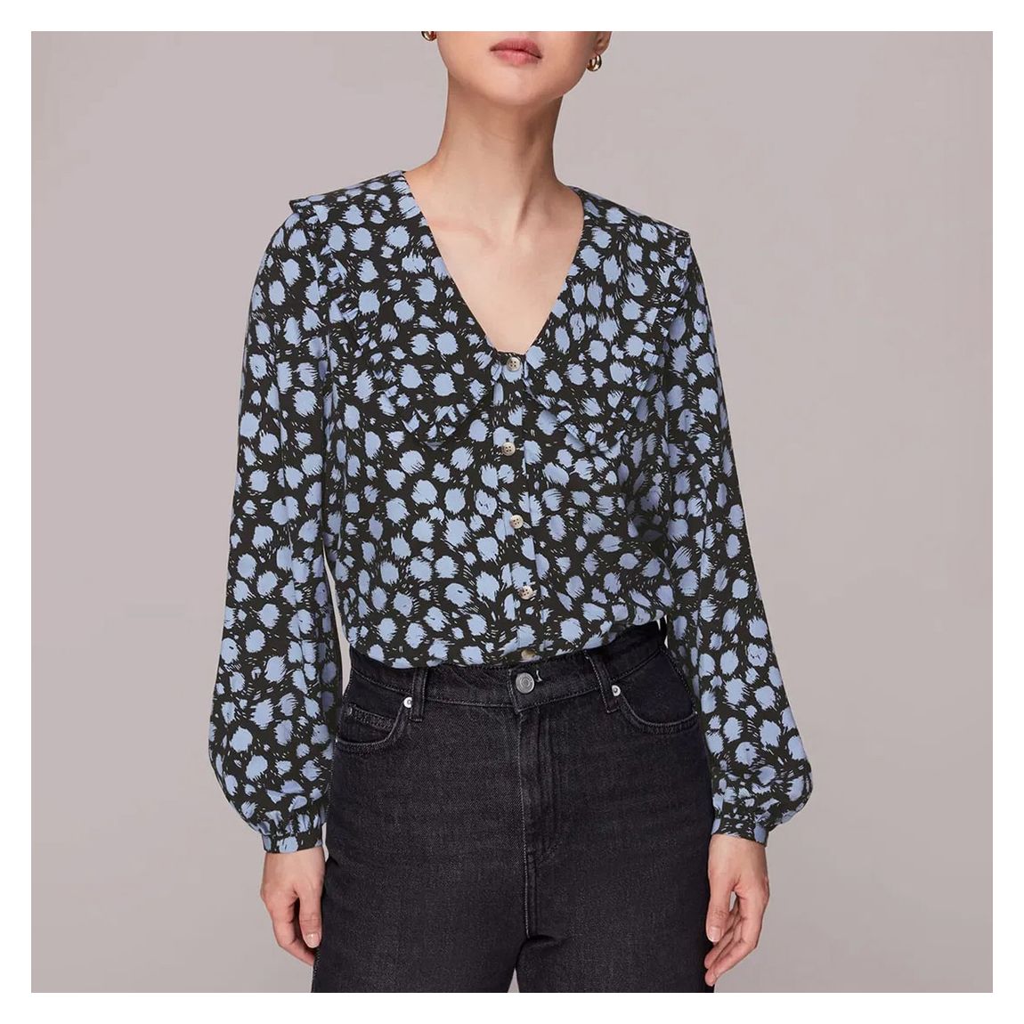 Black Dalmatian Print Collar Top main product photo