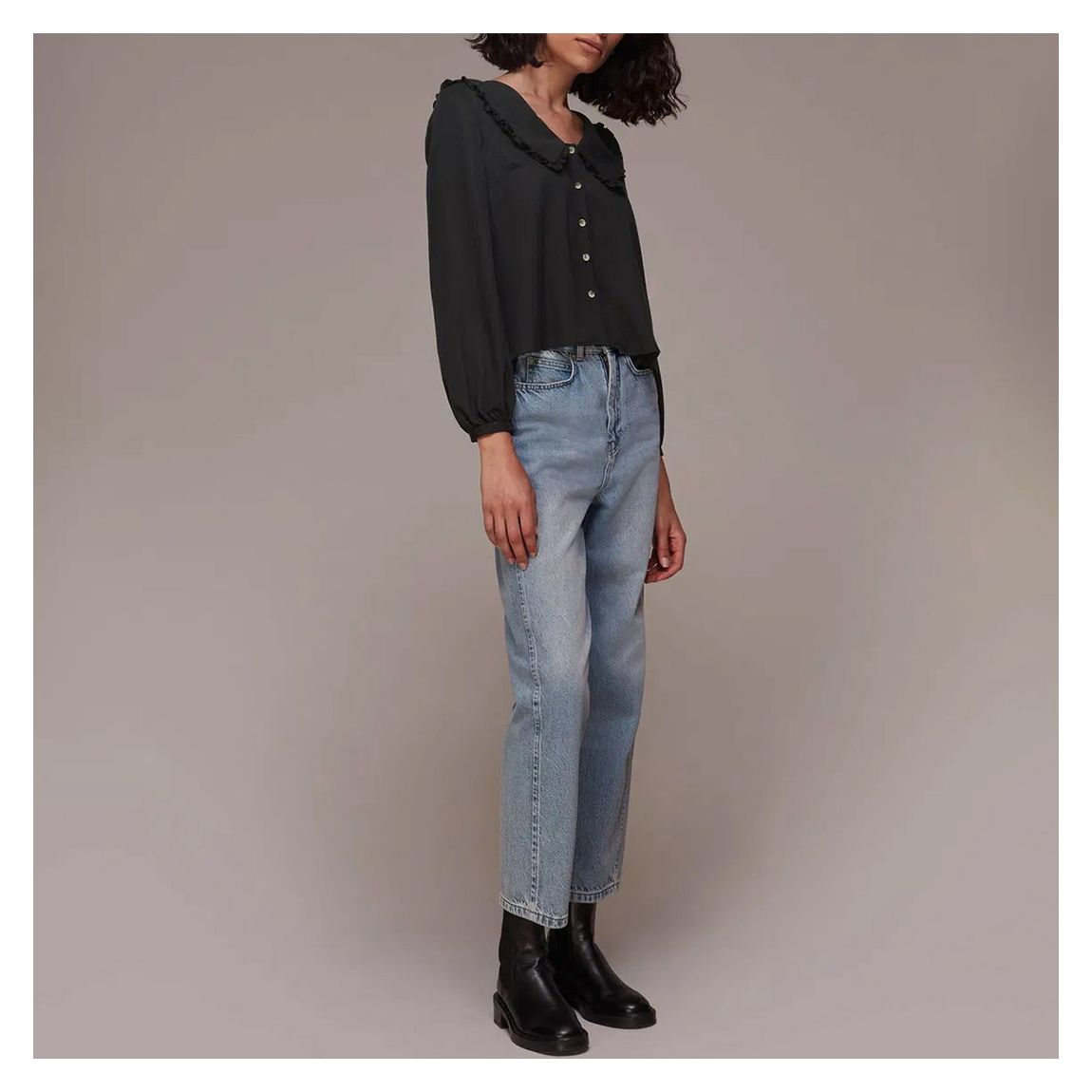 Black Oversized Collar Detail Top main product photo