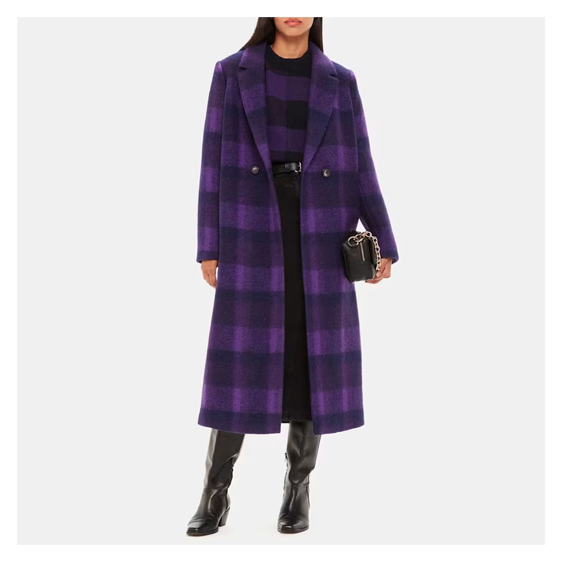 Purple Camila Check Wool Blend Coat main product photo