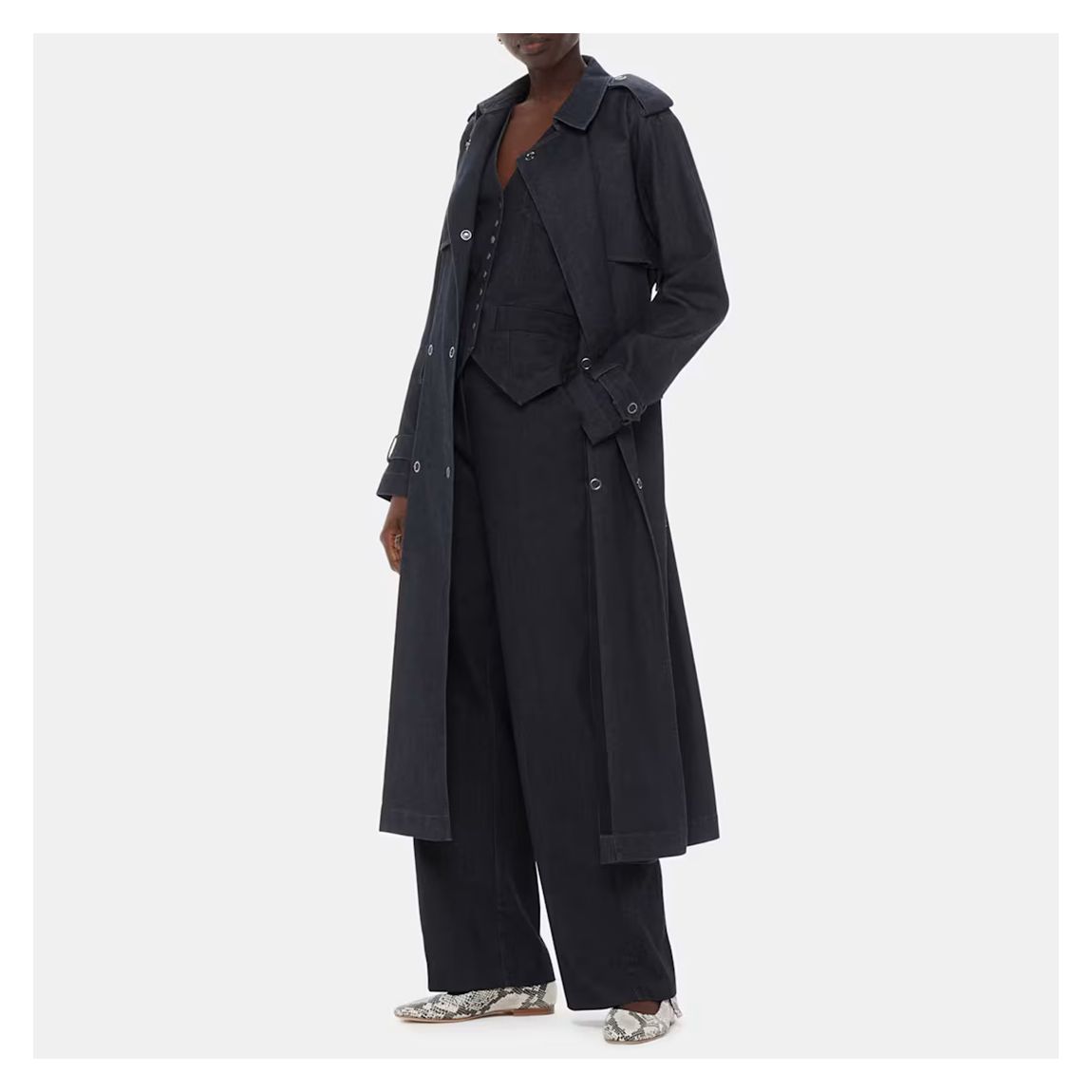 Dark Blue Cara Denim Trench Coat main product photo