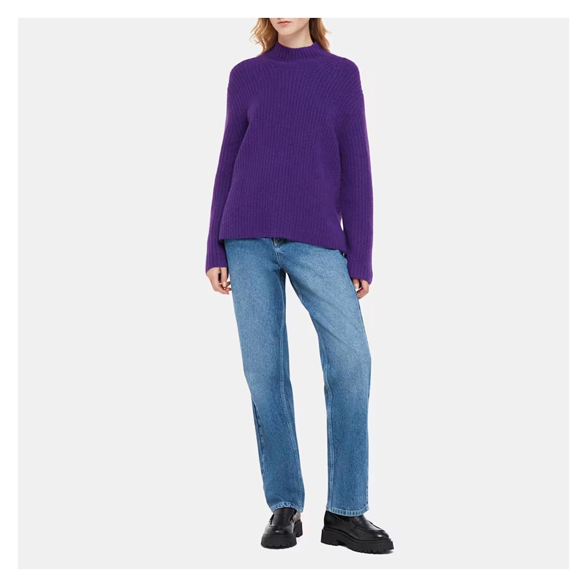Purple Ribbed Funnel Neck Wool Blend Jumper main product photo