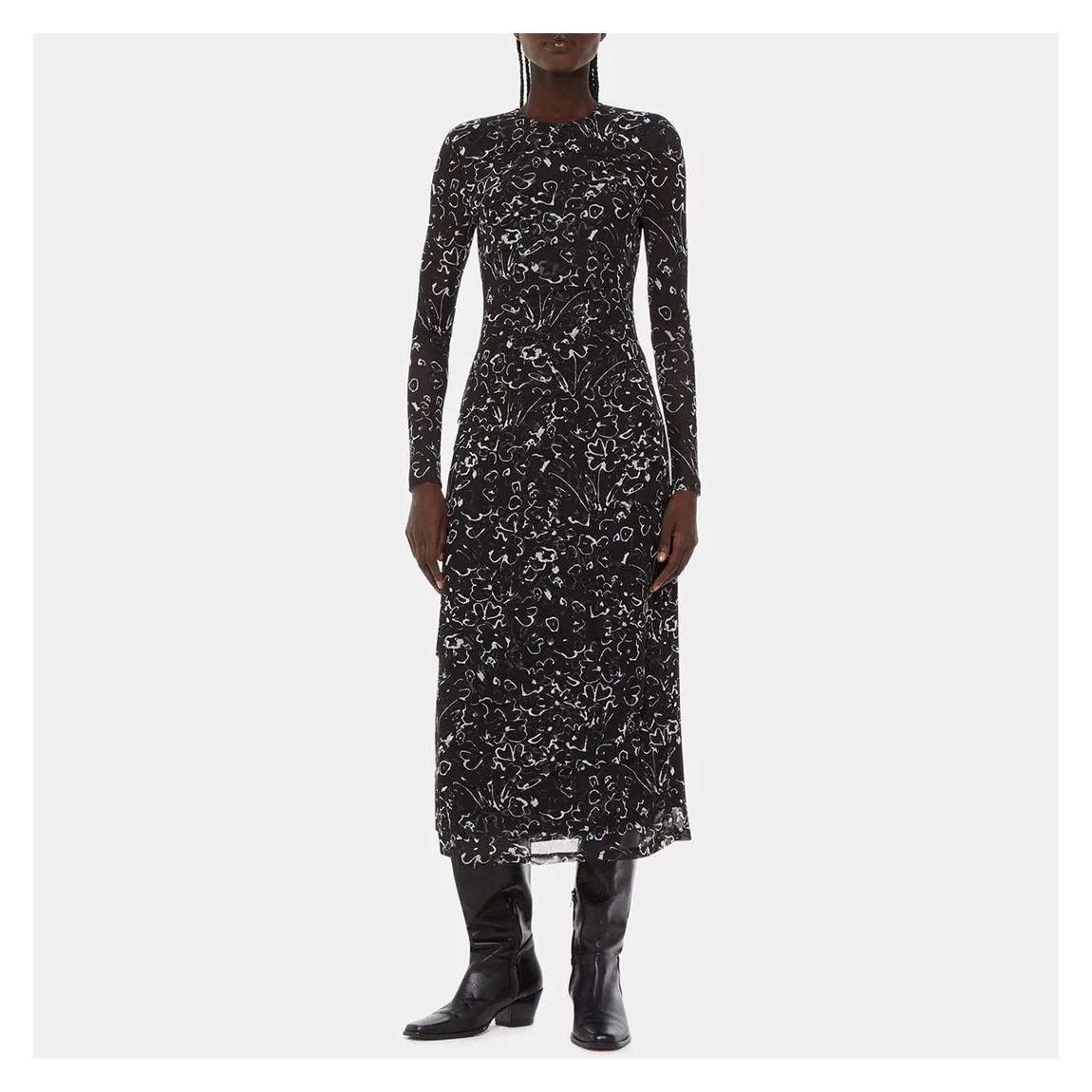 Black Scribble Bouquet Mesh Midi Dress main product photo
