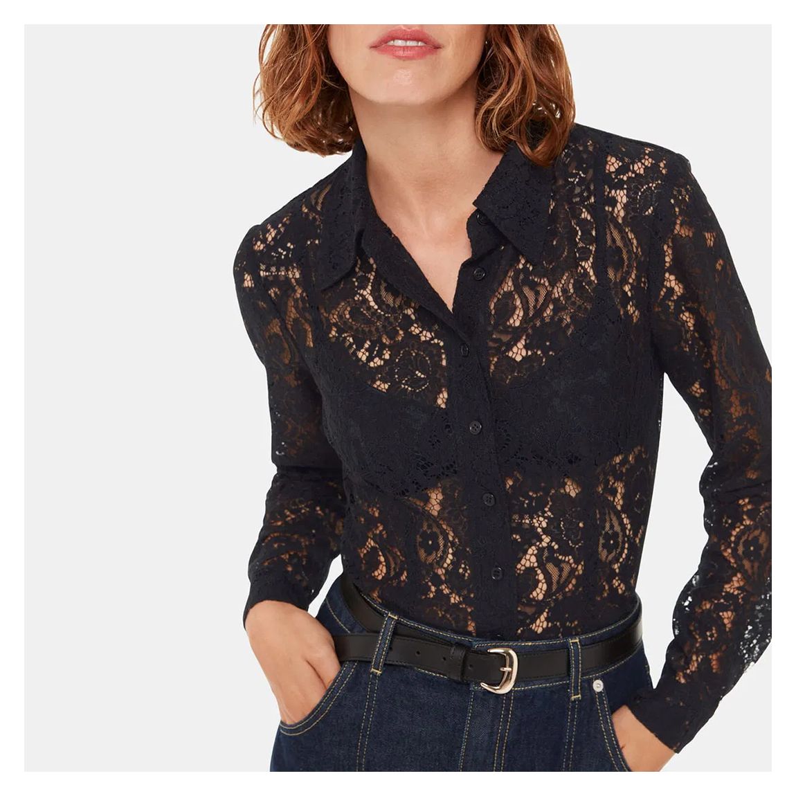 Black Lucy Cotton Blend Lace Shirt main product photo