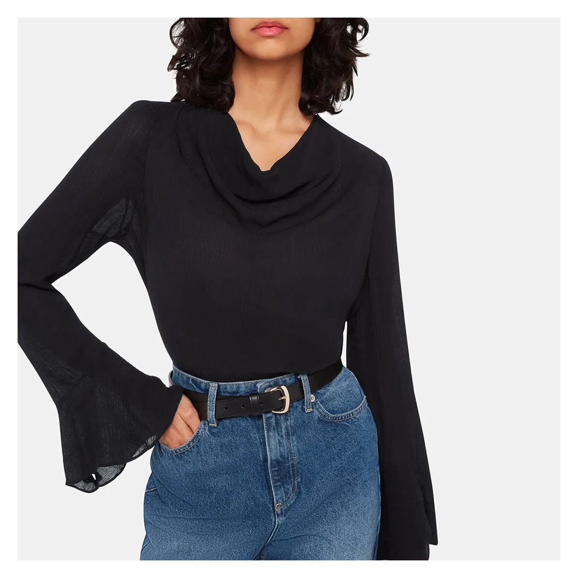 Black Pia Plisse Cowl Neck Top main product photo