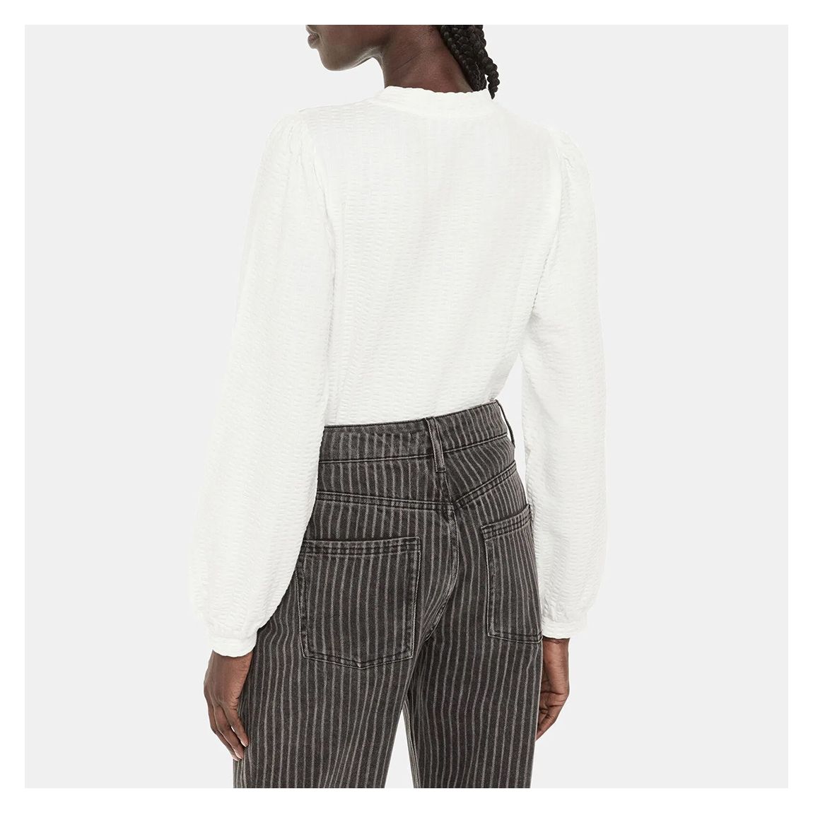 White Textured Puff Sleeve Cotton Blend Top main product photo
