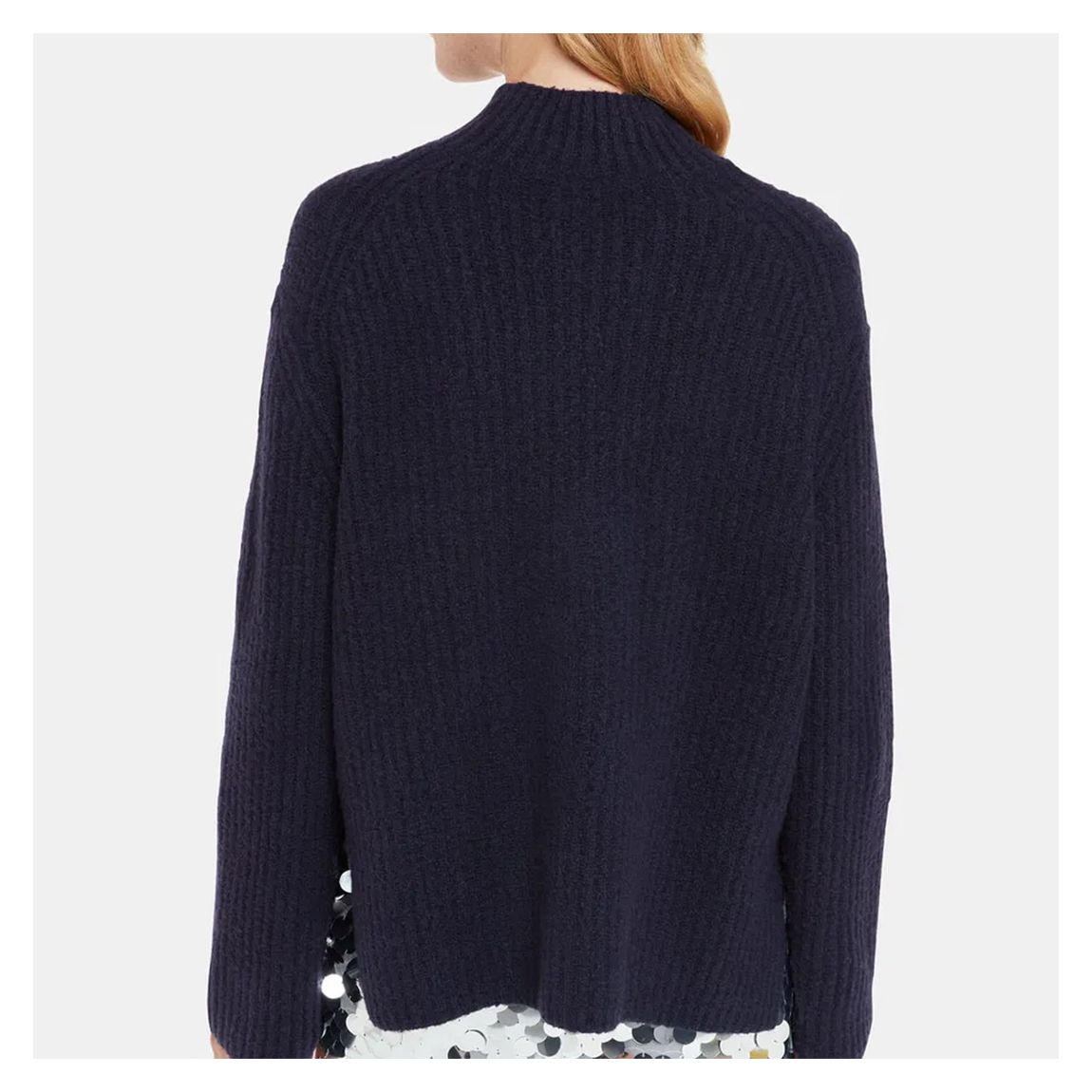 Navy Ribbed Funnel Wool Blend Jumper main product photo