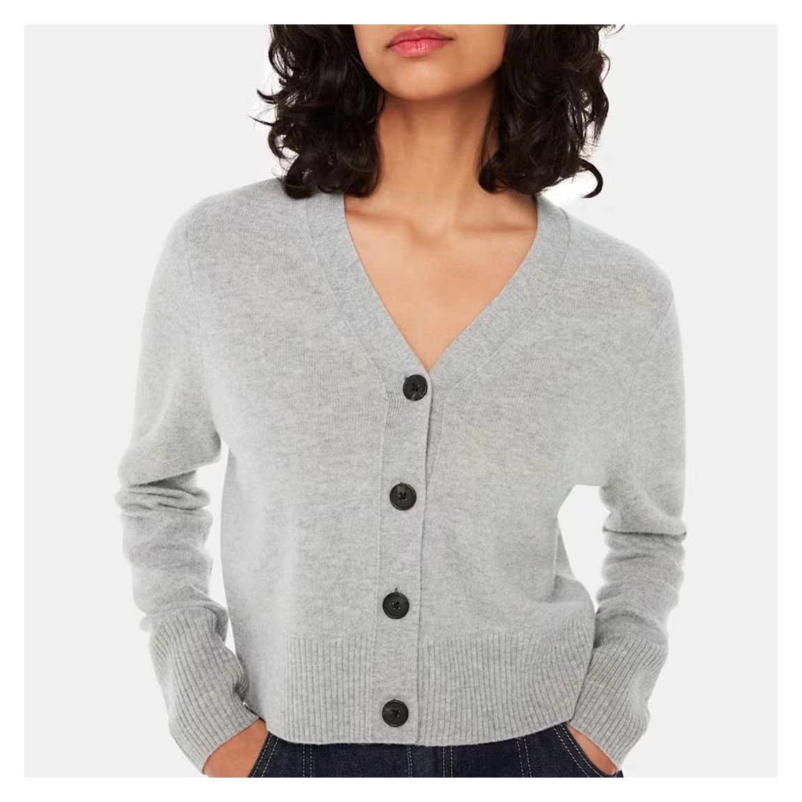 Grey Cropped V-Neck Wool Cardigan main product photo