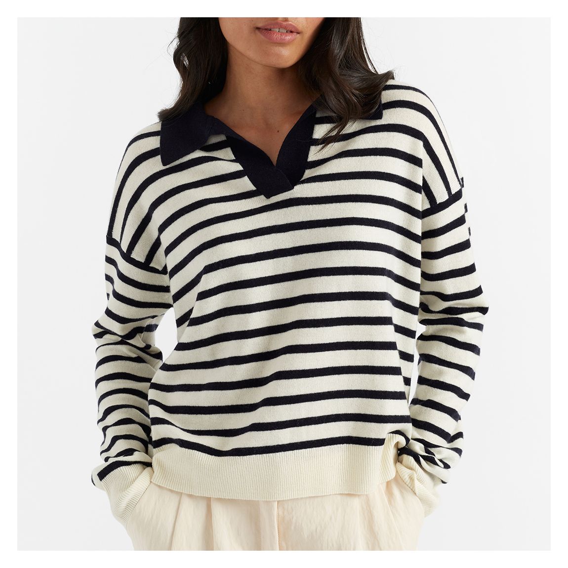 Black Stripe Cashmere Wool Blend Collar Jumper main product photo