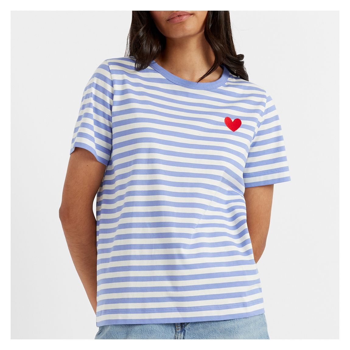 Blue Cotton Heart Breton Short Sleeve T-Shirt main product photo