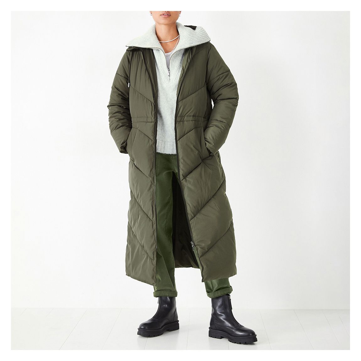 Khaki Eila Chevron Longline Puffer main product photo