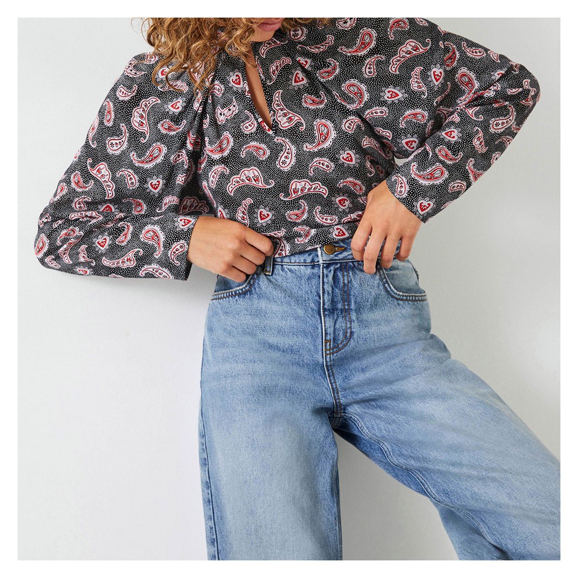 Black/Red Leenah Paisley Print Blouse main product photo