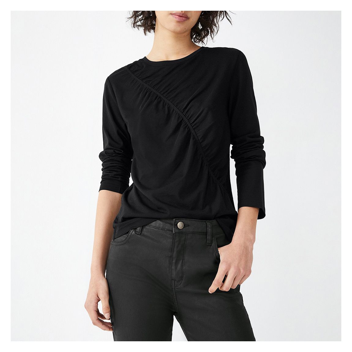 Black Ariadne Ruched Long Sleeve Tee main product photo