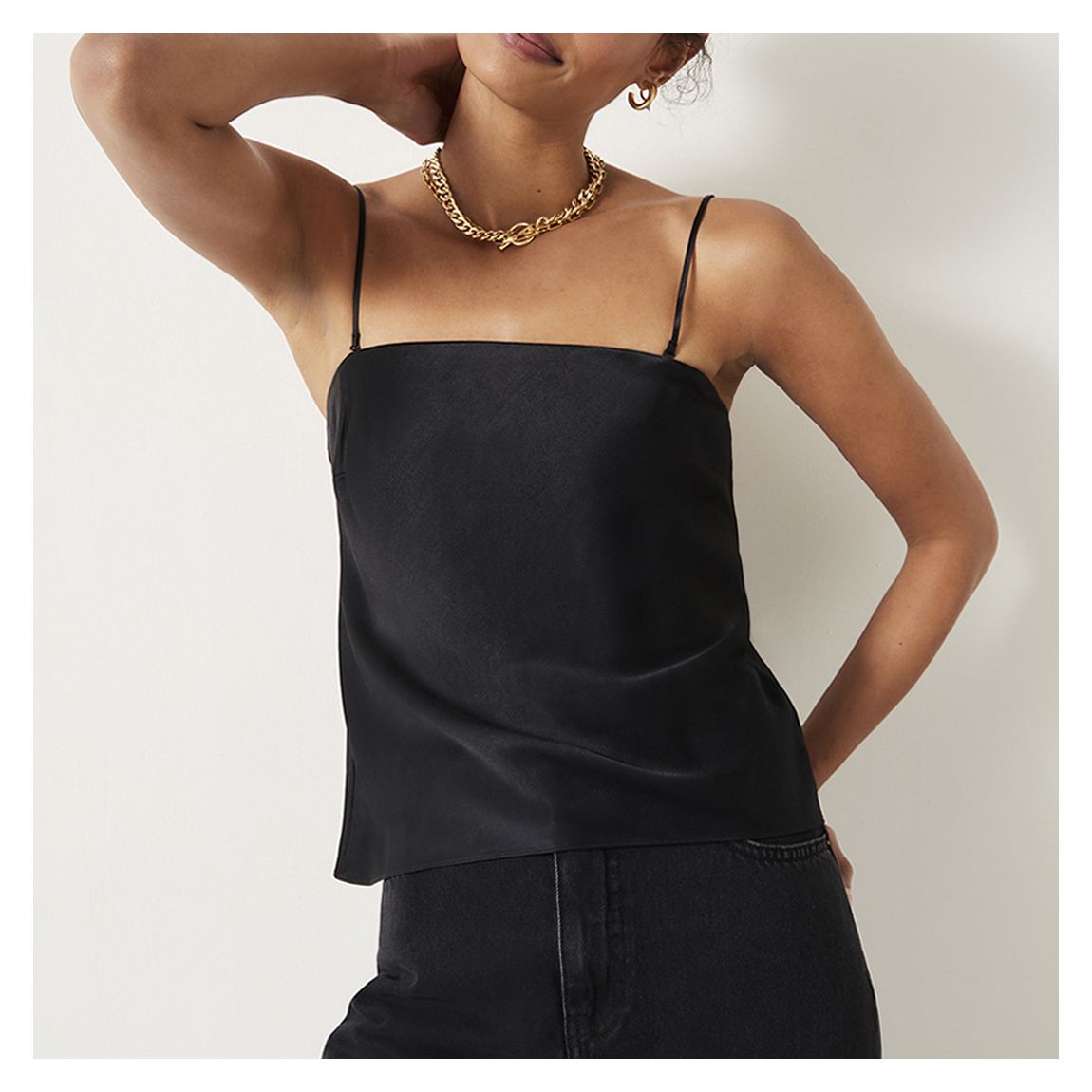 Kaia Strapless Satin Top - Black main product photo