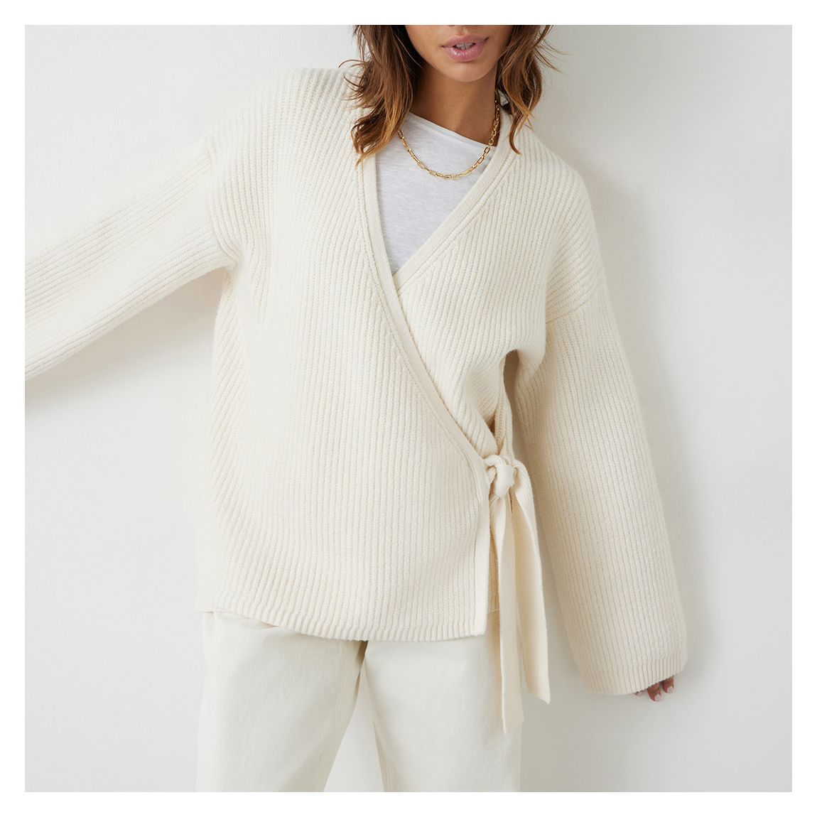 White Minnota Wool Blend Cardigan main product photo