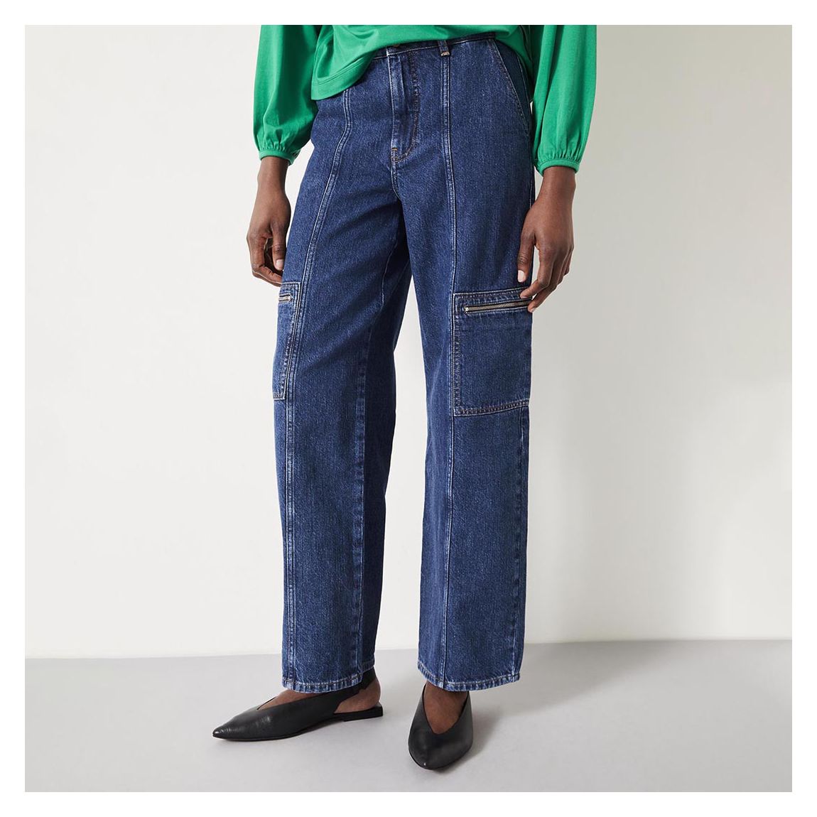 Blue Sara Cotton Denim Cargo Jeans main product photo