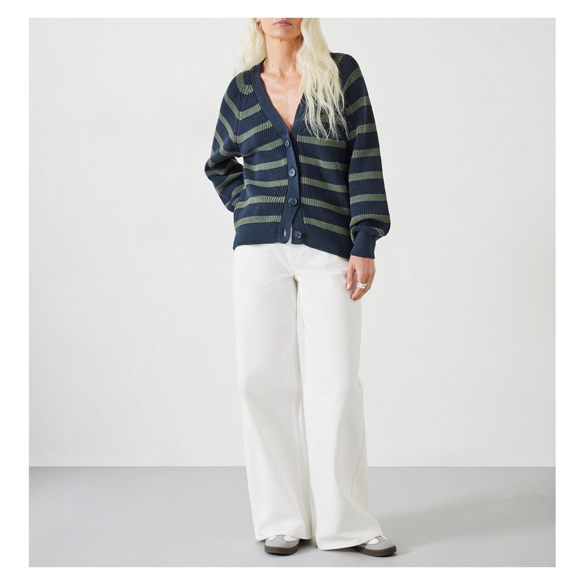 Navy/green Rae Cotton Cardigan main product photo