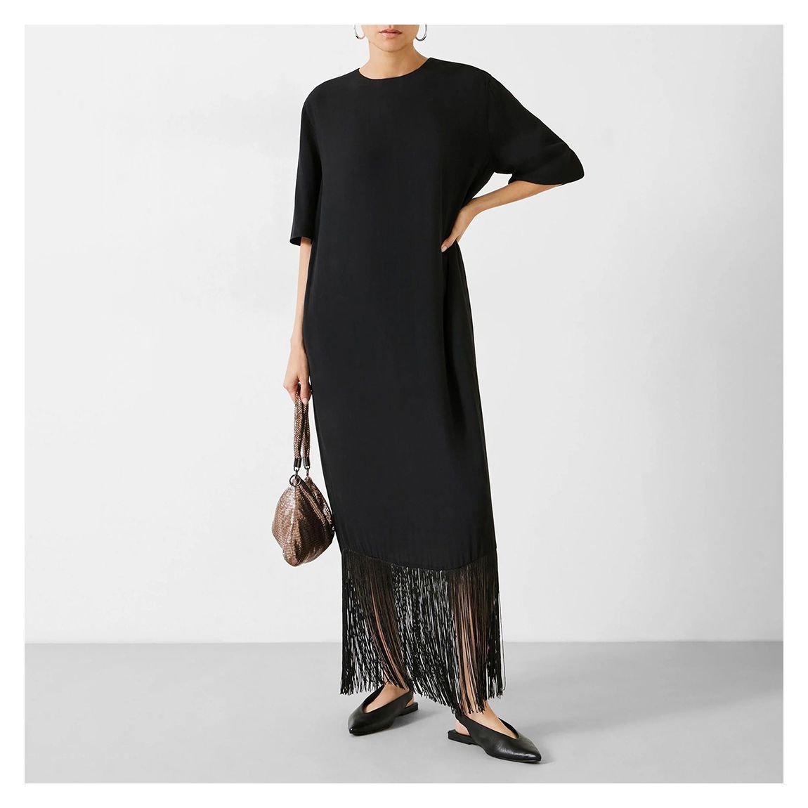 Black Hailey Fringe Midi Dress main product photo