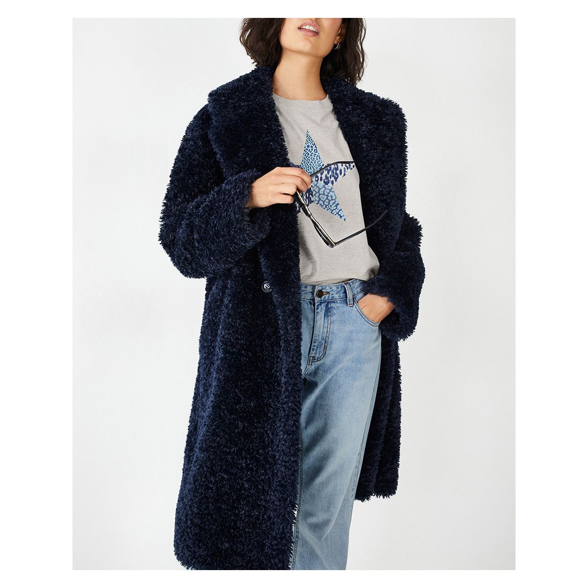 Navy Leighton Faux Fur Coat main product photo