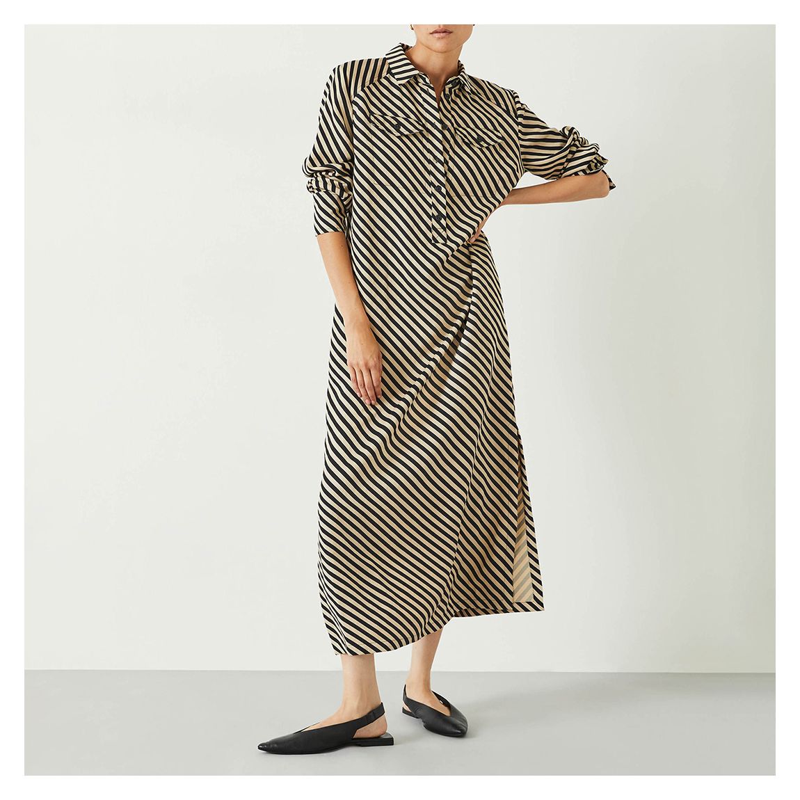 Black Striped Toria Midi Shirt Dress main product photo