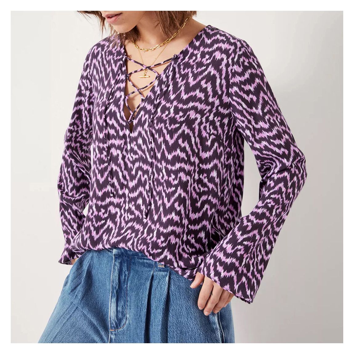 Purple Elianna Lace Up Blouse main product photo