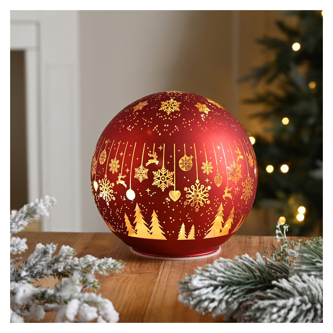 Red Snowflakes 15cm Glass Ball - Battery Operated main product photo